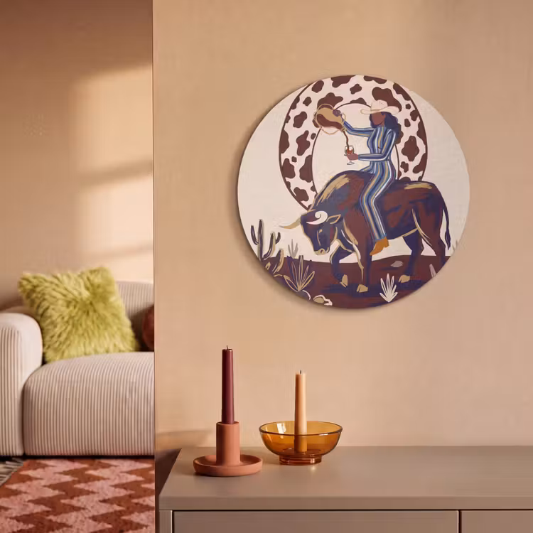 Mensen - Dieren - Cowboy - Abstract - Kleurrijk Akoestische PET Vilt - Rond klein -sfeer1