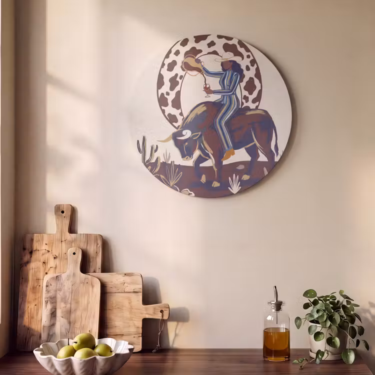 Mensen - Dieren - Cowboy - Abstract - Kleurrijk Akoestische PET Vilt - Rond klein -sfeer2