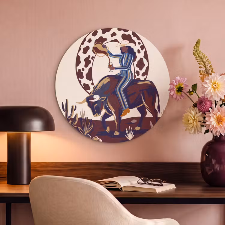 Mensen - Dieren - Cowboy - Abstract - Kleurrijk Akoestische PET Vilt - Rond klein -sfeer3