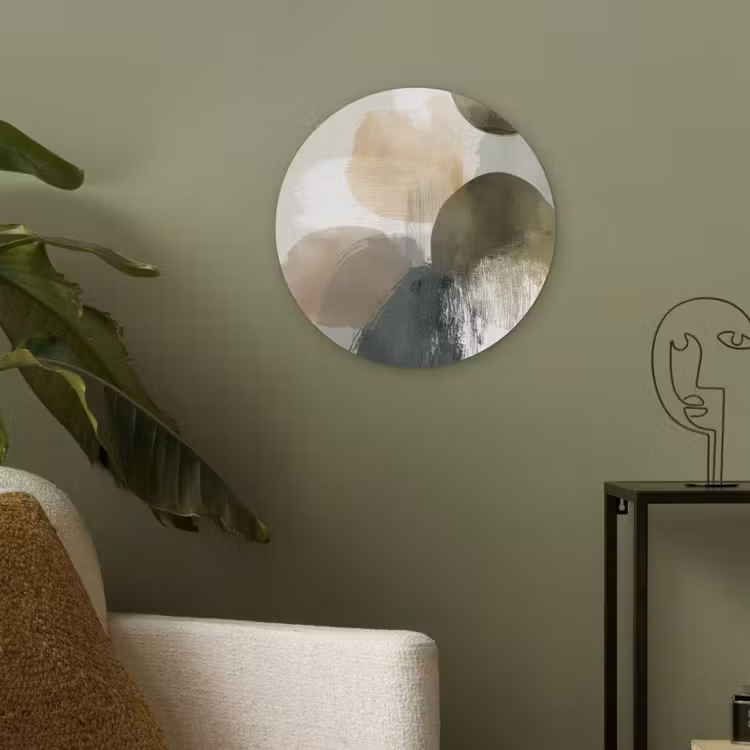 Minimalistisch - Cirkels - Penseelstreken - Beige Akoestische PET Vilt - Rond klein -sfeer2