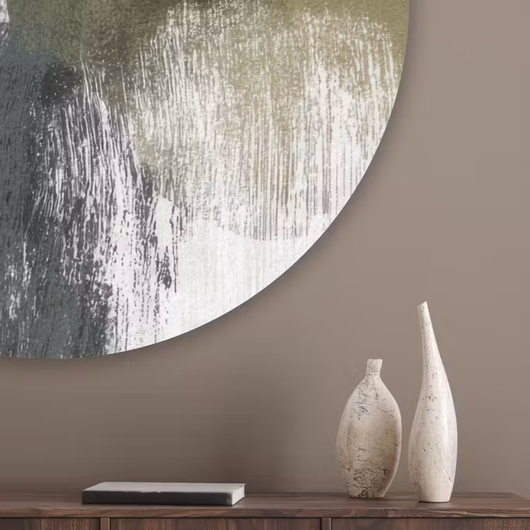 Minimalistisch - Cirkels - Penseelstreken - Beige Akoestische PET Vilt - Rond klein -sfeer5_closeup