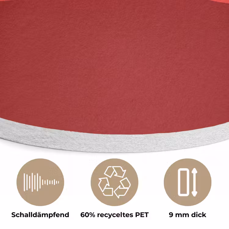 Minimalistisch - Lijnillustratie - Rood Akoestische PET Vilt - Rond klein -closeup_DE