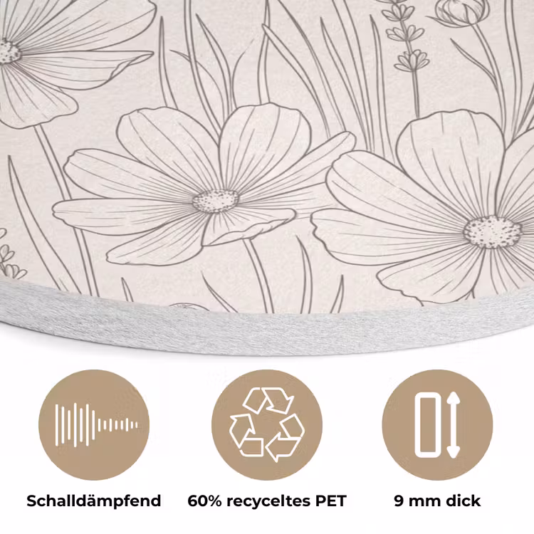 Minimalistisch - Modern - Bloemen - Beige Akoestische PET Vilt - Rond klein -closeup_DE