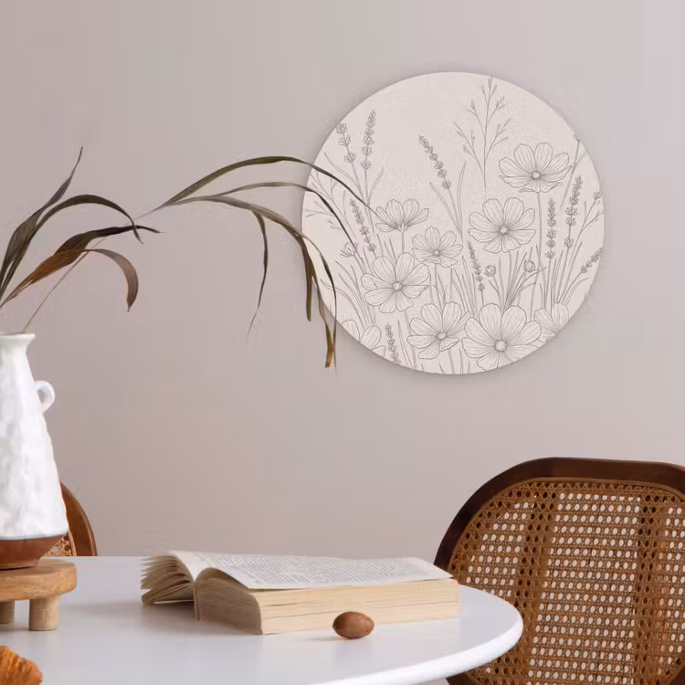 Minimalistisch - Modern - Bloemen - Beige Akoestische PET Vilt - Rond klein -sfeer3