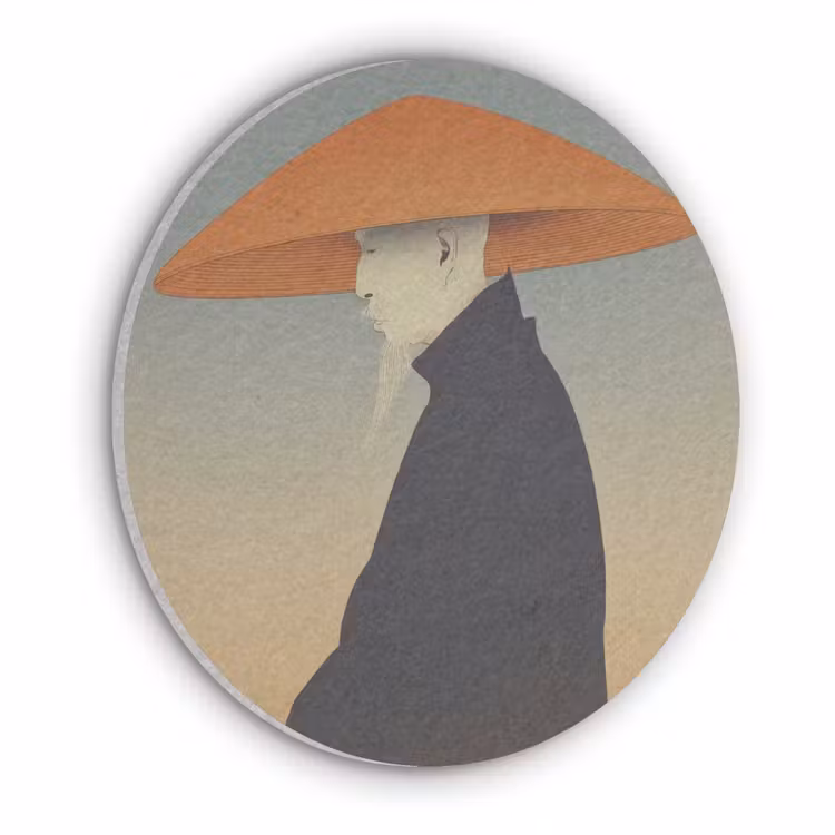 Minimalistisch - Silhouet - Oranje Akoestische PET Vilt - Rond klein -3d