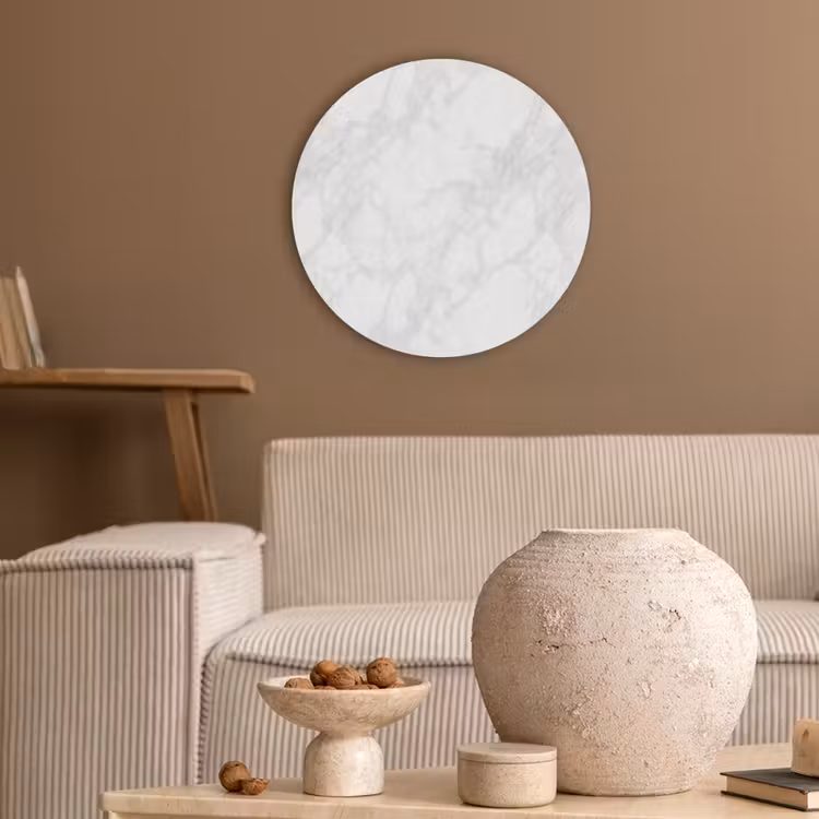 Minimalistisch - Wit - Grijze aders Akoestische PET Vilt - Rond klein 838 -sfeer1