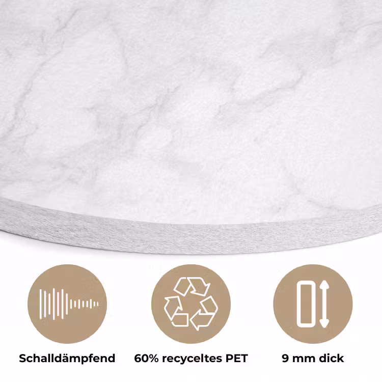 Minimalistisch - Wit - Grijze aders Akoestische PET Vilt - Rond klein 838 -closeup_DE