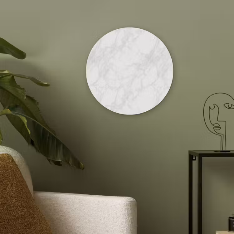 Minimalistisch - Wit - Grijze aders Akoestische PET Vilt - Rond klein 838 -sfeer2