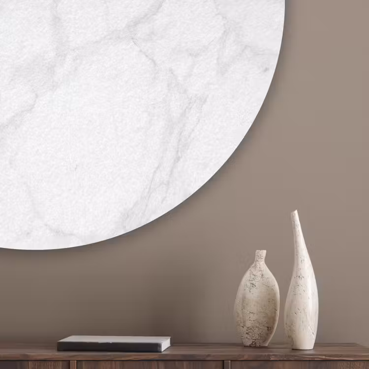 Minimalistisch - Wit - Grijze aders Akoestische PET Vilt - Rond klein 838 -sfeer5_closeup