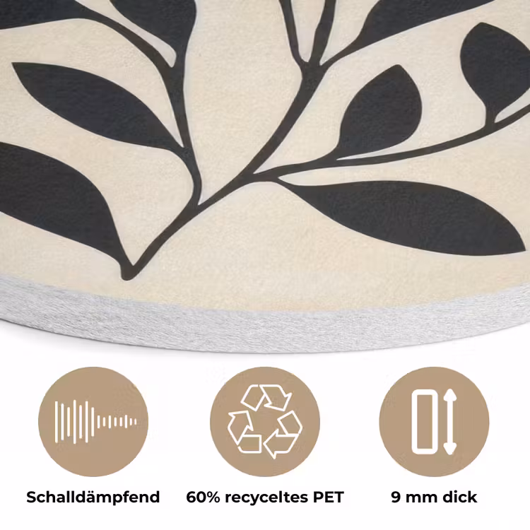 Minimalistisch - Tak - Bladeren - Zwart Akoestische PET Vilt - Rond klein -closeup_DE