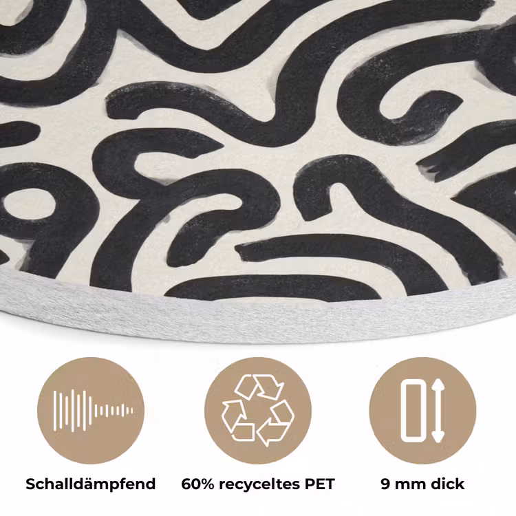 Modern - Abstract - Zwart Akoestische PET Vilt - Rond klein 838 -closeup_DE