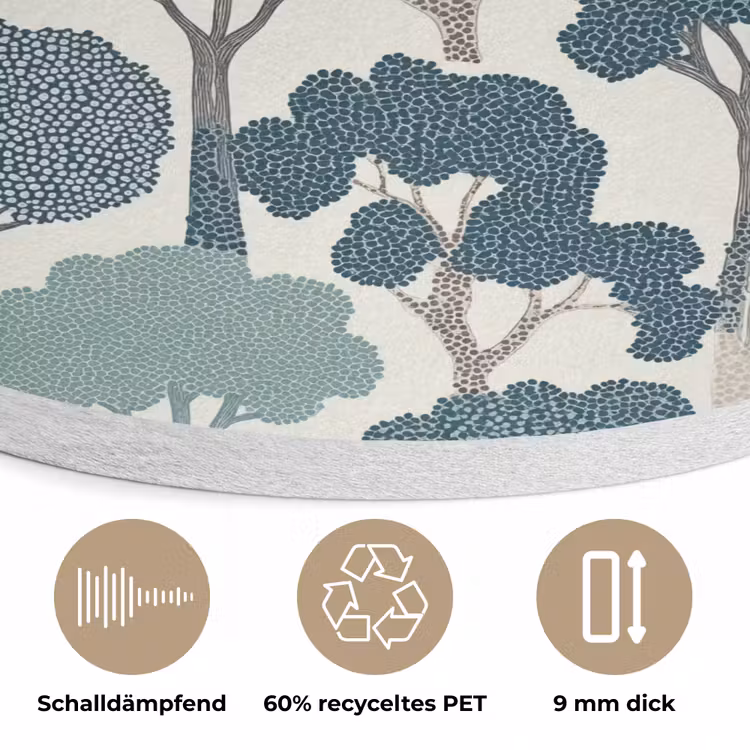 Modern - Bomen - Bos - Patroon - Blauw Akoestische PET Vilt - Rond klein 838 -closeup_DE