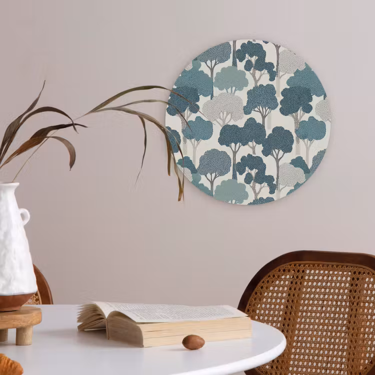 Modern - Bomen - Bos - Patroon - Blauw Akoestische PET Vilt - Rond klein 838 -sfeer3