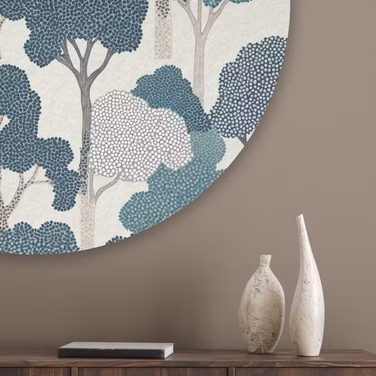 Modern - Bomen - Bos - Patroon - Blauw Akoestische PET Vilt - Rond klein 838 -sfeer5_closeup
