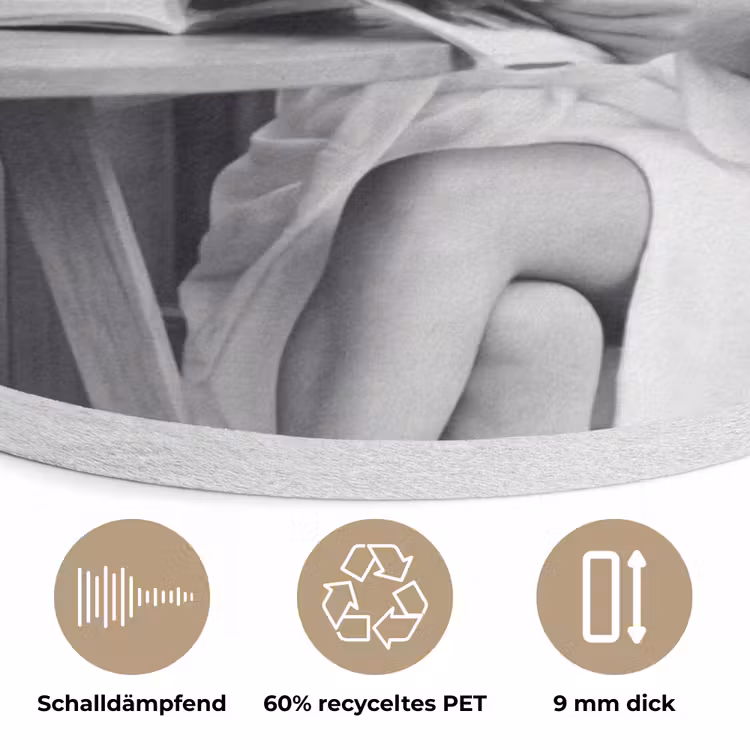 Modern - Vrouw - Zwart - Wit Akoestische PET Vilt - Rond klein -closeup_DE