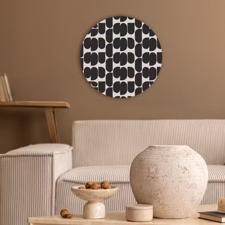 Modern - Patroon - Zwart Akoestische PET Vilt - Rond klein 838 -sfeer1