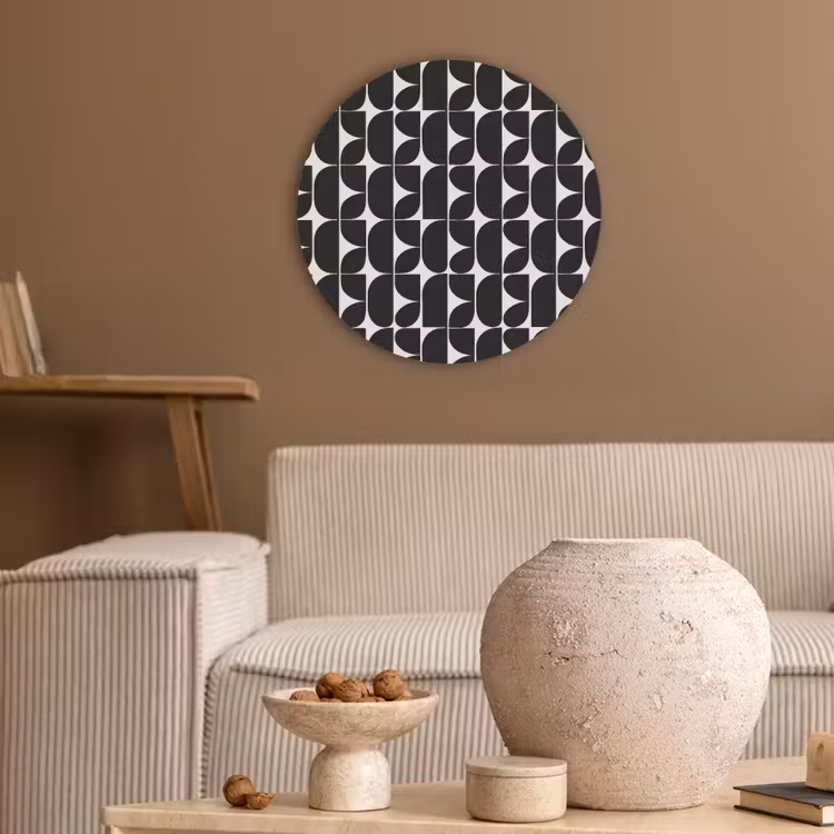 Modern - Geometrisch - Zwart Akoestische PET Vilt - Rond klein 838 -sfeer1