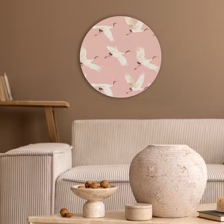 Modern - Kraanvogels - Roze Akoestische PET Vilt - Rond klein 838 -sfeer1