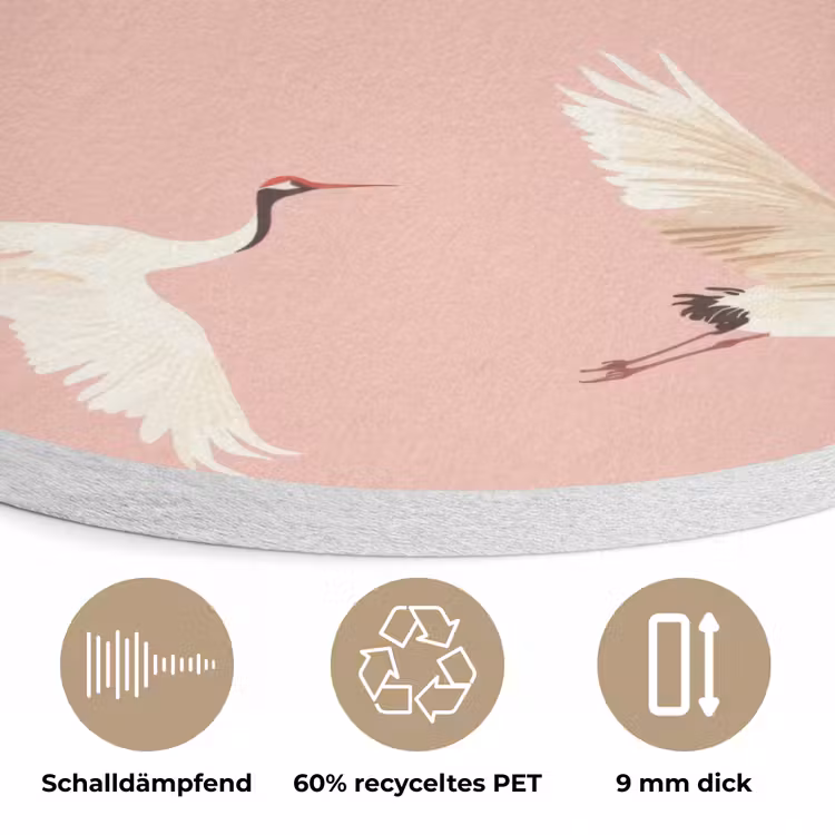 Modern - Kraanvogels - Roze Akoestische PET Vilt - Rond klein 838 -closeup_DE
