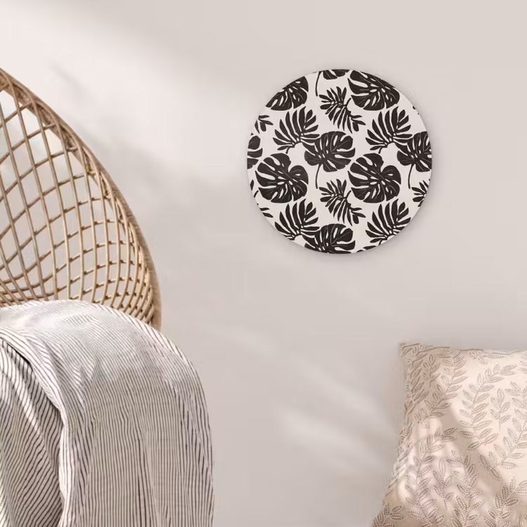 Modern - Monstera - Zwart Akoestische PET Vilt - Rond klein 838 -sfeer4