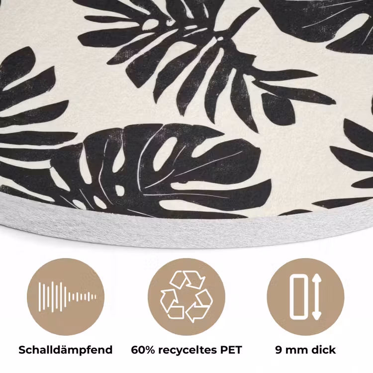Modern - Monstera - Zwart Akoestische PET Vilt - Rond klein 838 -closeup_DE