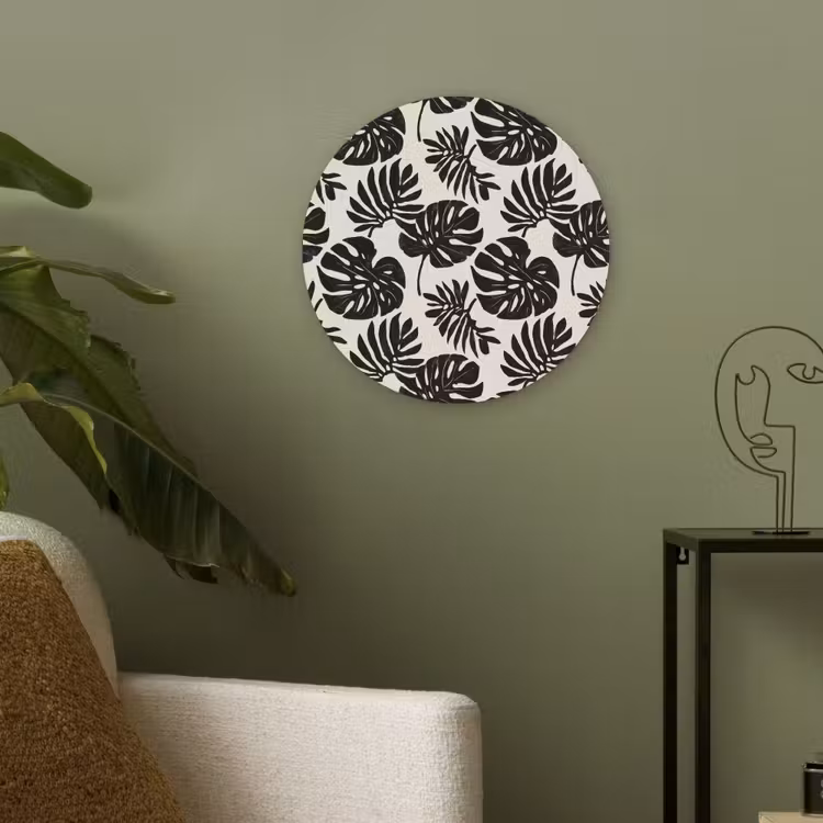 Modern - Monstera - Zwart Akoestische PET Vilt - Rond klein 838 -sfeer2