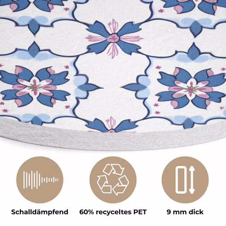 Modern - Patroon - Blauw - Roze Akoestische PET Vilt - Rond klein 838 -closeup_DE