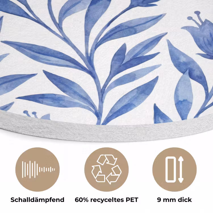 Modern - Vogels - Delfts - Blauw Akoestische PET Vilt - Rond klein -closeup_DE