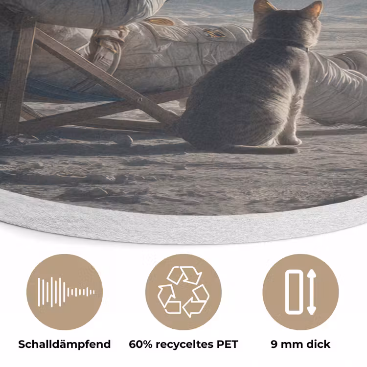 Maan - Kat - Astronaut - Ruimte Akoestische PET Vilt - Rond klein -closeup_DE