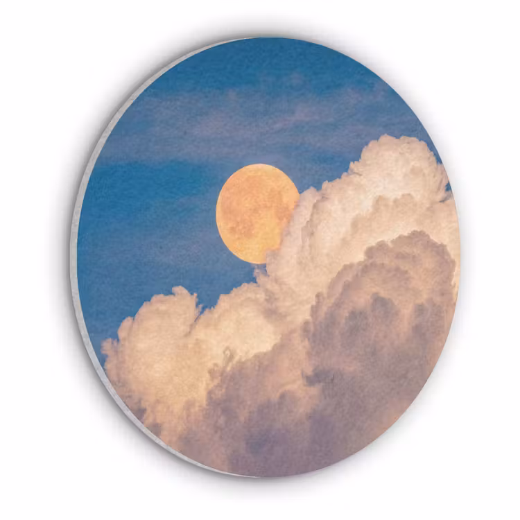 Maan - Wolken - Natuur - Oranje Akoestische PET Vilt - Rond klein -3d