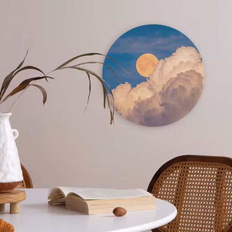 Maan - Wolken - Natuur - Oranje Akoestische PET Vilt - Rond klein -sfeer3