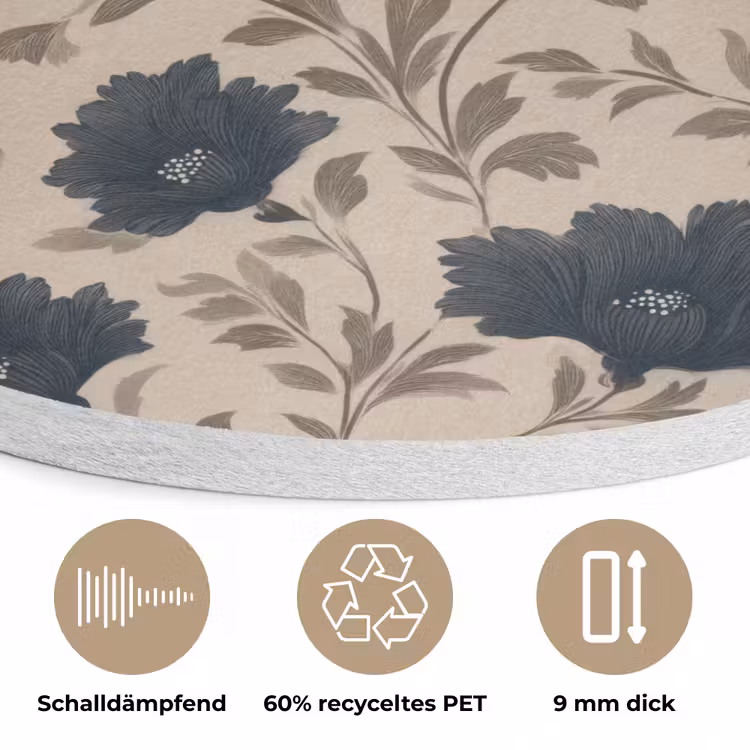 Motief - Bloemen - Zwart - Beige Akoestische PET Vilt - Rond klein 838 -closeup_DE