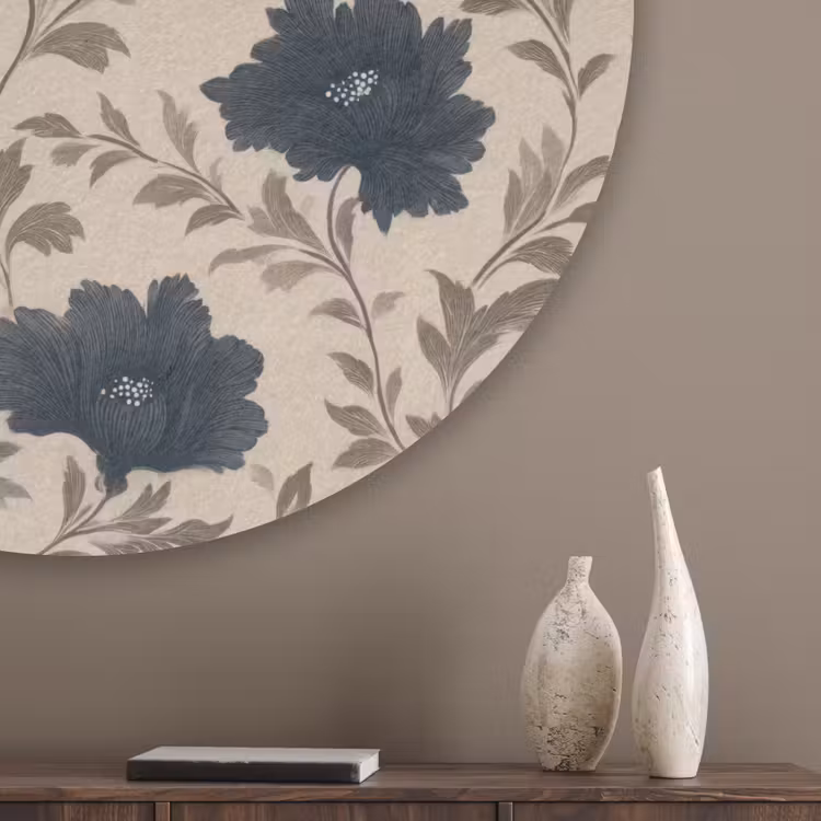 Motief - Bloemen - Zwart - Beige Akoestische PET Vilt - Rond klein 838 -sfeer5_closeup