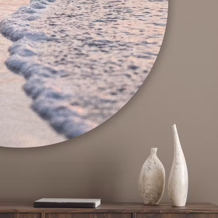 Meeuwen - Strand - Zee - Roze Akoestische PET Vilt - Rond klein -sfeer5_closeup