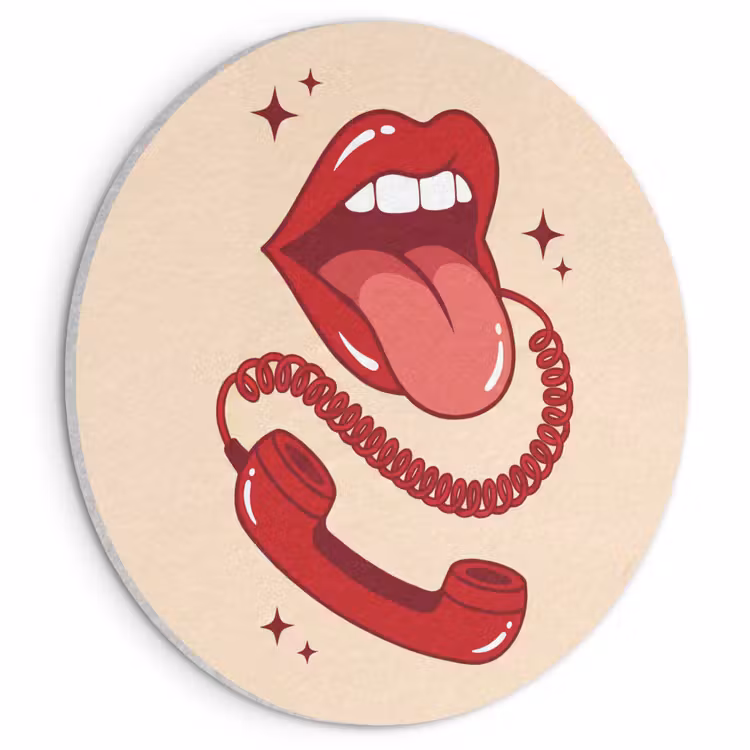 Mond - Telefoon - Popart - Rood - Illustratie Akoestische PET Vilt - Rond klein -3d