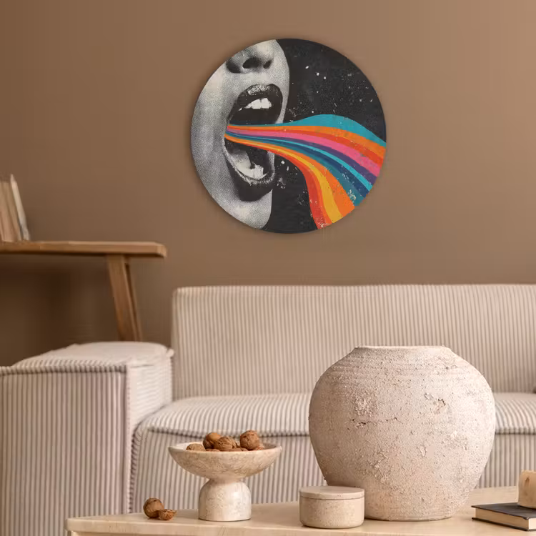 Mond - Golven - Regenboog Akoestische PET Vilt - Rond klein -sfeer1