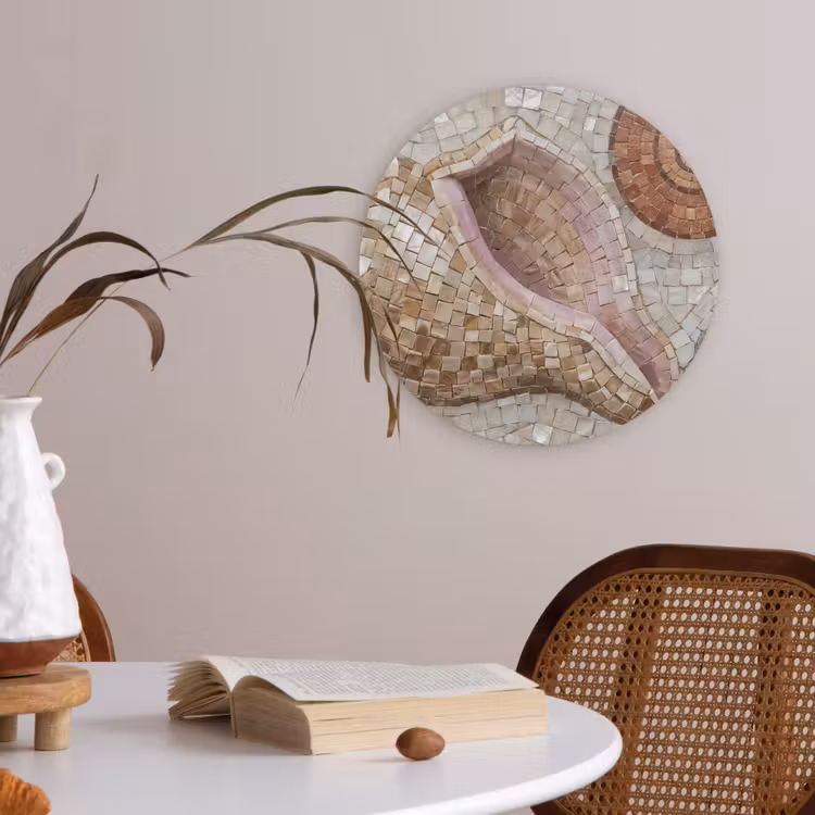Schelp - Mozaïek - Zee - Beige - Modern Akoestische PET Vilt - Rond klein -sfeer3