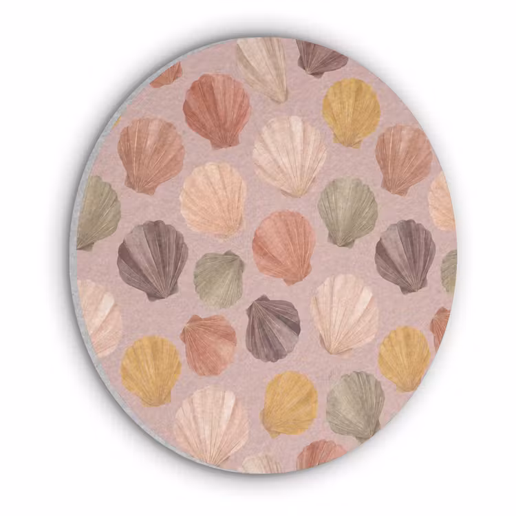 Schelp - Patroon - Zee - Aquarel - Aardetinten Akoestische PET Vilt - Rond klein -3d