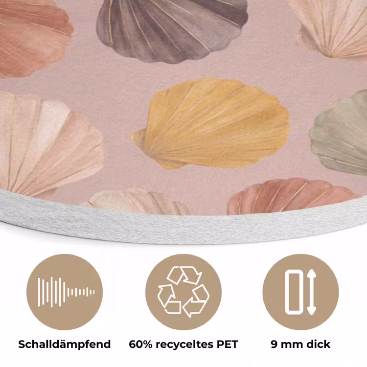 Schelp - Patroon - Zee - Aquarel - Aardetinten Akoestische PET Vilt - Rond klein -closeup_DE