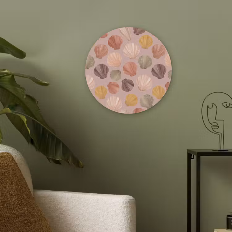 Schelp - Patroon - Zee - Aquarel - Aardetinten Akoestische PET Vilt - Rond klein -sfeer2