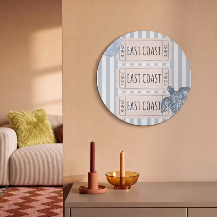 Schelp - Oceaan - Kust - Blauw - Illustratie Akoestische PET Vilt - Rond klein -sfeer1