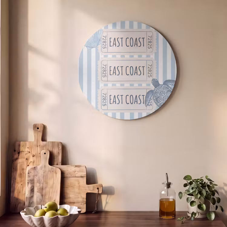 Schelp - Oceaan - Kust - Blauw - Illustratie Akoestische PET Vilt - Rond klein -sfeer2