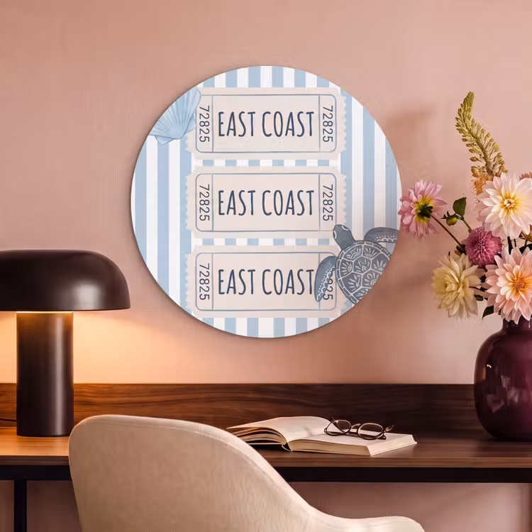 Schelp - Oceaan - Kust - Blauw - Illustratie Akoestische PET Vilt - Rond klein -sfeer3