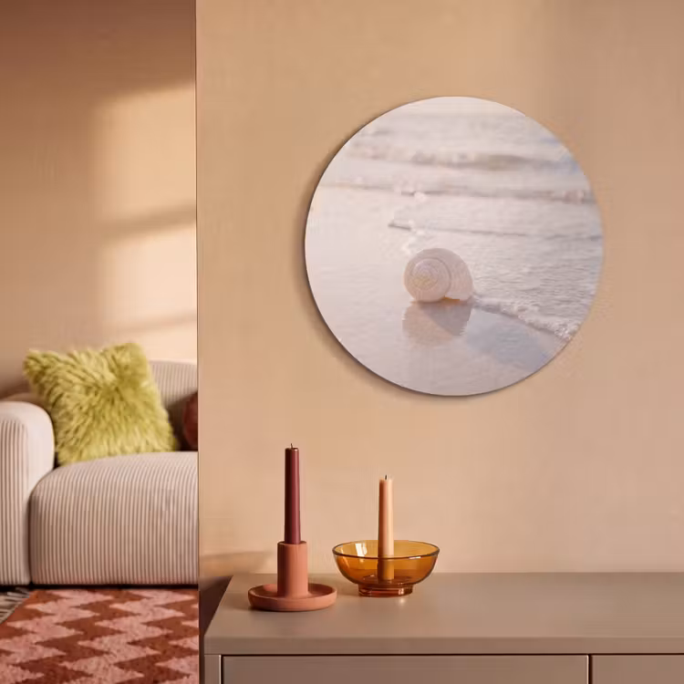 Zeeschelp - Strand - Zee - Natuur - Beige Akoestische PET Vilt - Rond klein -sfeer1