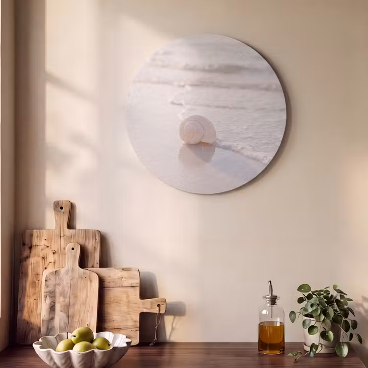 Zeeschelp - Strand - Zee - Natuur - Beige Akoestische PET Vilt - Rond klein -sfeer2