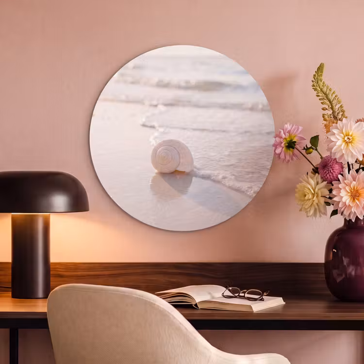 Zeeschelp - Strand - Zee - Natuur - Beige Akoestische PET Vilt - Rond klein -sfeer3