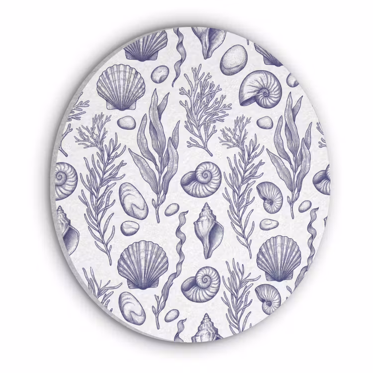 Schelpen - Zeewier - Oceaan - Illustratie - Blauw Akoestische PET Vilt - Rond klein -3d