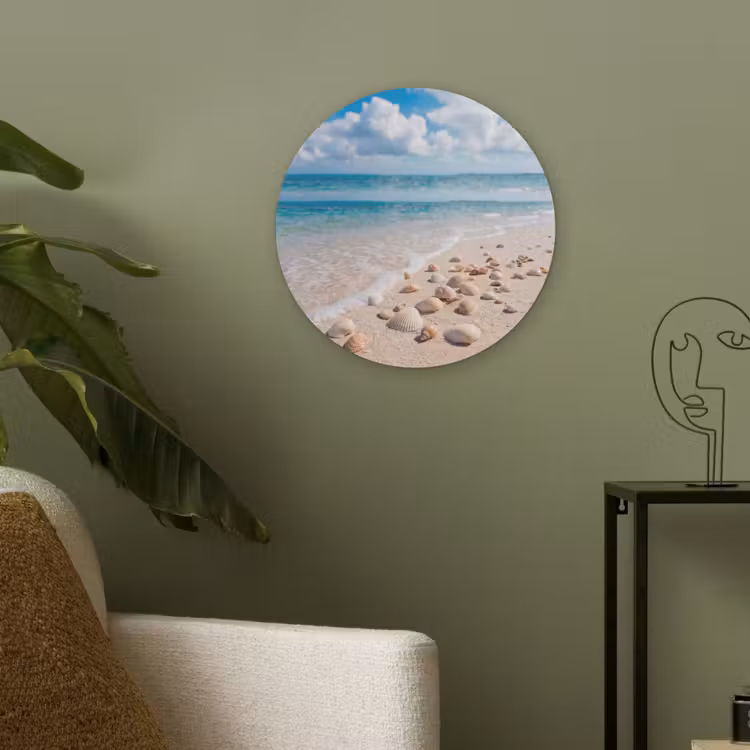 Schelpen - Strand - Natuur - Beige Akoestische PET Vilt - Rond klein -sfeer2