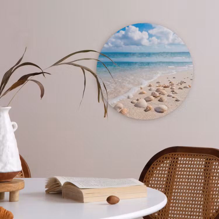 Schelpen - Strand - Natuur - Beige Akoestische PET Vilt - Rond klein -sfeer3