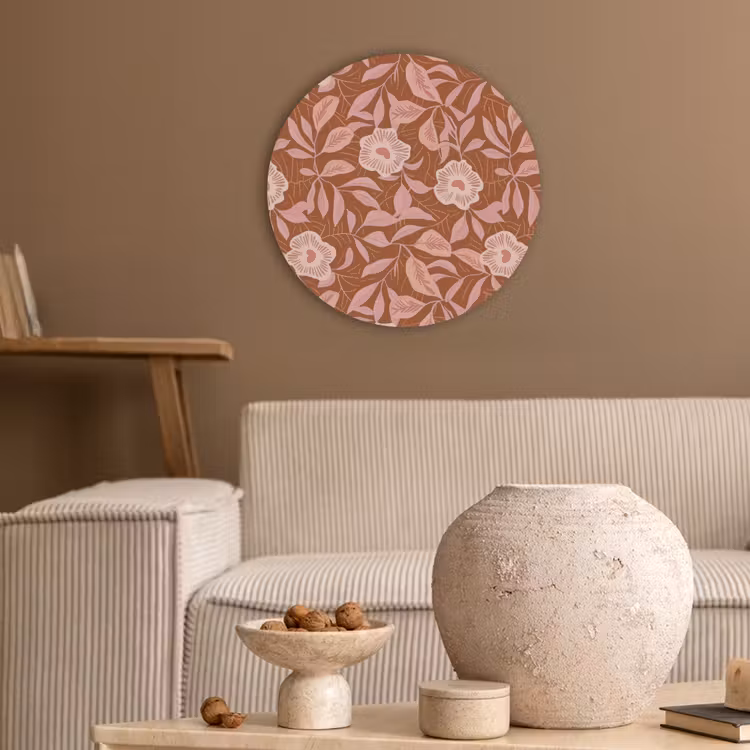 Patroon - Bladeren - Terracotta Akoestische PET Vilt - Rond klein 838 -sfeer1